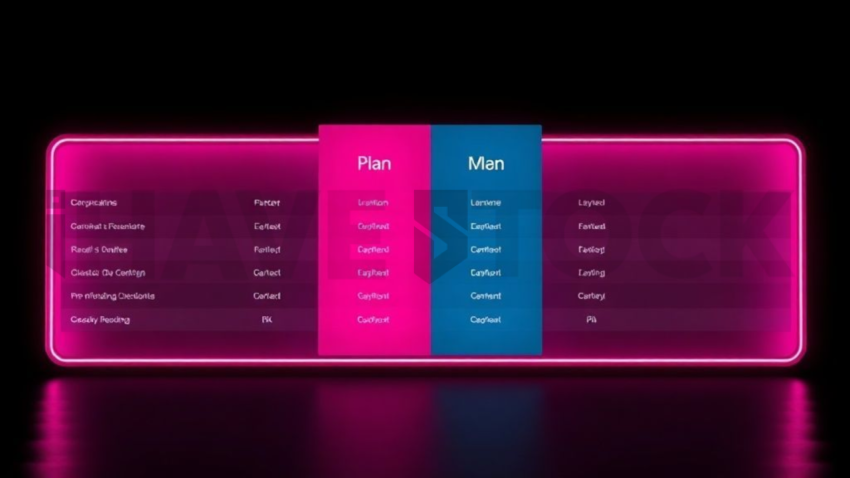 Plan Comparison Card Magenta Medium Glow Dark UI Card 2025 – 8K