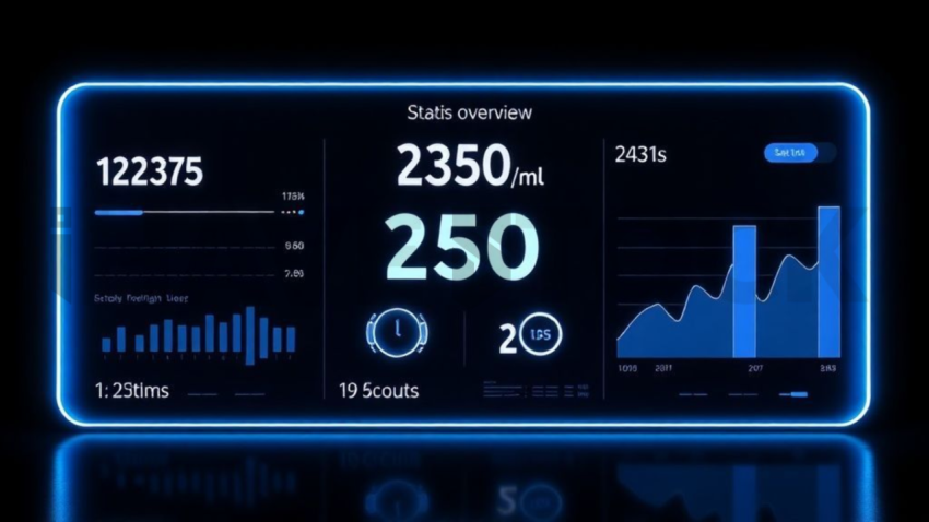 Stats Overview Card Blue Electric Medium Glow Dark UI Card 2025 – 8K