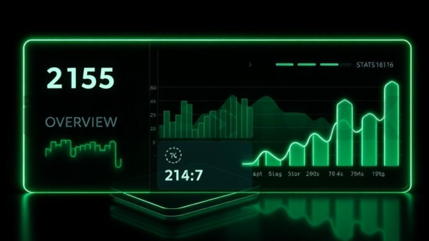 Stats Overview Card Green Neon Soft Glow Dark UI Card 2025 – 8K