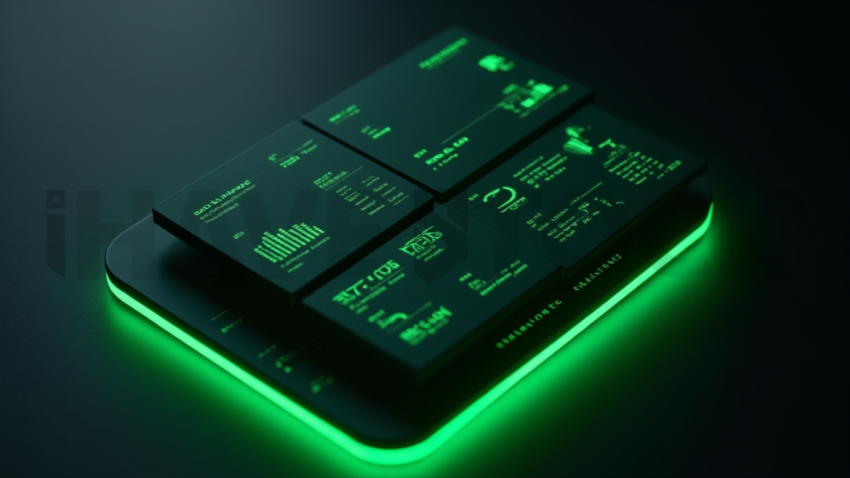 Stats Overview Card Green Neon Medium Glow Dark UI Card 2025 – 8K