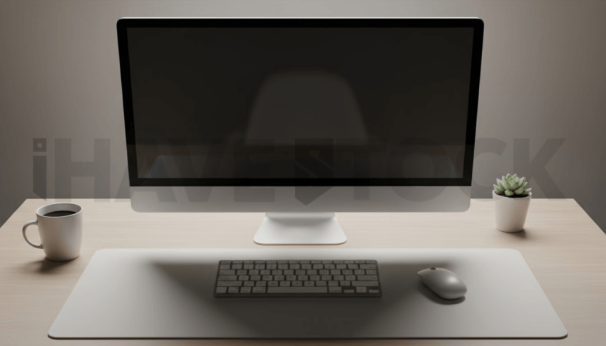 Cinematic landing page   UI concept — desktop monitor screen 100  empty mockup screen, premium minimalist workspace — premium digital advertising asset #0191