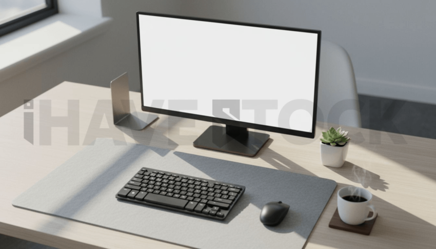 Cinematic landing page   UI concept — desktop monitor screen 100  empty mockup screen, premium minimalist workspace — premium digital advertising asset #0131