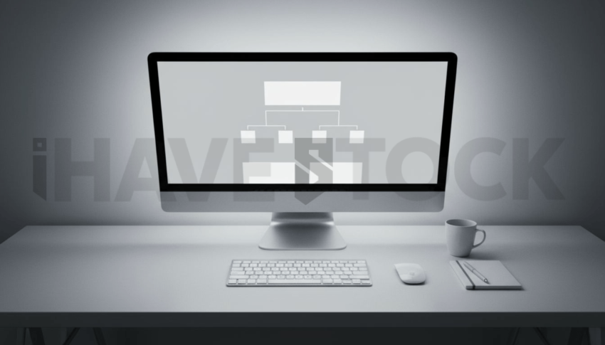Cinematic landing page   UI concept — desktop monitor screen UI concept screen (shape layout, no text), premium minimalist workspace — premium digital advertising asset #0188