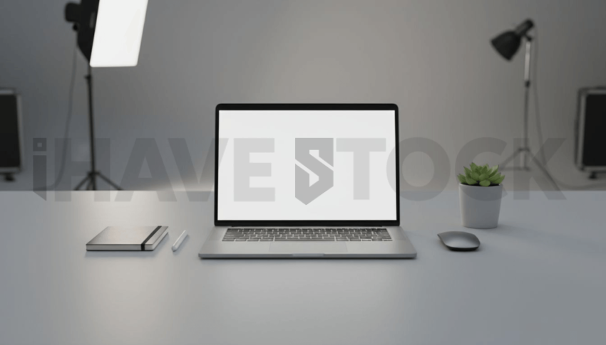 Cinematic landing page   UI concept — laptop screen 100  empty mockup screen, digital product design studio — premium digital advertising asset #0157