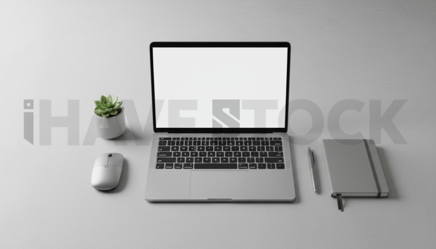 Cinematic landing page   UI concept — laptop screen 100  empty mockup screen, premium minimalist workspace — premium digital advertising asset #0187