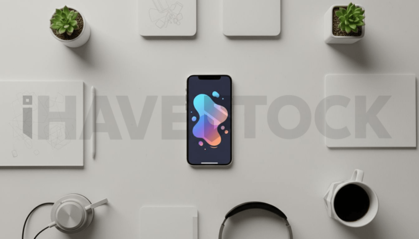 Cinematic landing page   UI concept — smartphone screen UI concept screen (shape layout, no text), creative startup workspace — premium digital advertising asset #0194