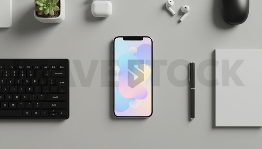 Cinematic landing page   UI concept — smartphone screen UI concept screen (shape layout, no text), premium minimalist workspace — premium digital advertising asset #0158