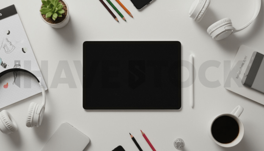 Cinematic landing page   UI concept — tablet screen 100  empty mockup screen, creative startup workspace — premium digital advertising asset #0175