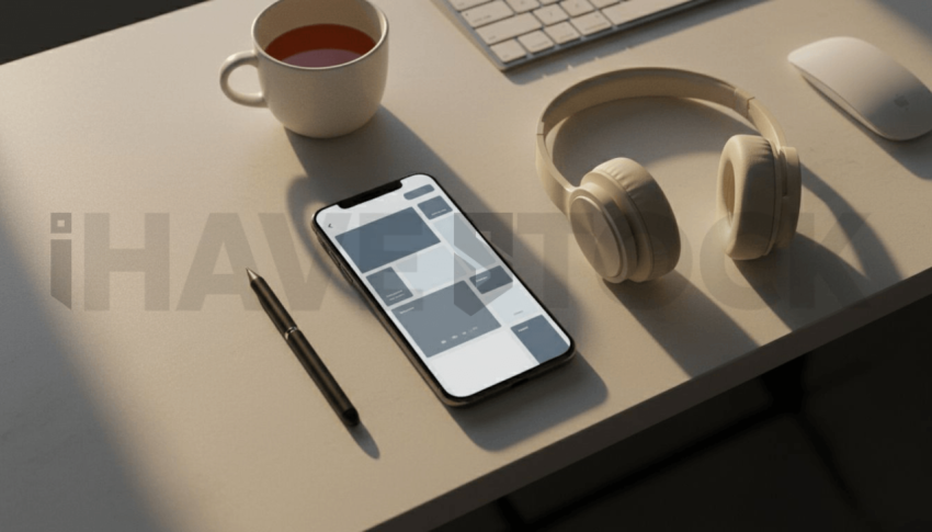 Cinematic landing page   UI concept — smartphone screen UI concept screen (shape layout, no text), premium minimalist workspace — premium digital advertising asset #0186