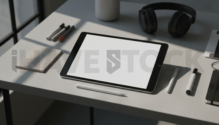 Cinematic landing page   UI concept — tablet screen 100  empty mockup screen, digital product design studio — premium digital advertising asset #0167