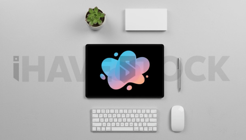 Cinematic landing page   UI concept — tablet screen UI concept screen (shape layout, no text), premium minimalist workspace — premium digital advertising asset #0148