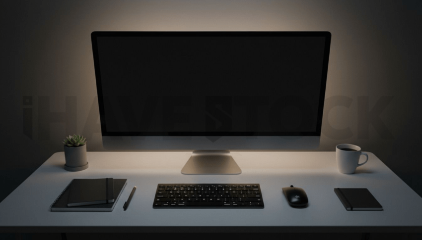 Cinematic landing page   UI concept — ultrawide display screen 100  empty mockup screen, creative startup workspace — premium digital advertising asset #0133