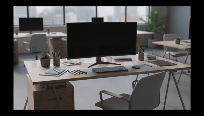 Cinematic landing page   UI concept — ultrawide display screen 100  empty mockup screen, creative startup workspace — premium digital advertising asset #0161