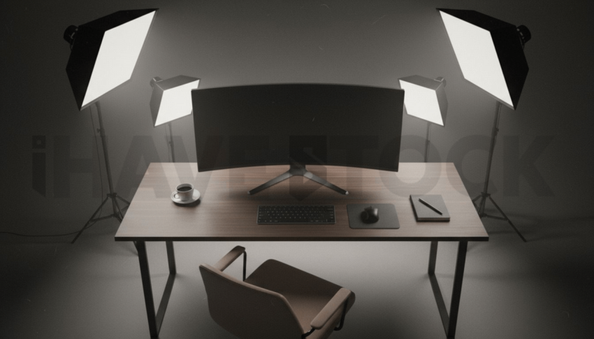 Cinematic landing page   UI concept — ultrawide display screen 100  empty mockup screen, premium minimalist workspace — premium digital advertising asset #0143