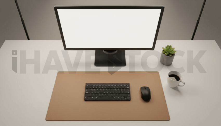 Cinematic landing page   UI concept — desktop monitor screen 100  empty mockup screen, premium minimalist workspace — premium digital advertising asset #0019