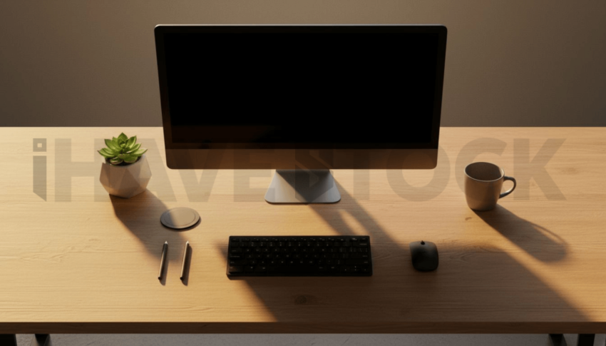 Cinematic landing page   UI concept — desktop monitor screen 100  empty mockup screen, premium minimalist workspace — premium digital advertising asset #0087