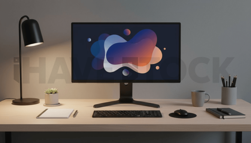 Cinematic landing page   UI concept — desktop monitor screen UI concept screen (shape layout, no text), premium minimalist workspace — premium digital advertising asset #0070