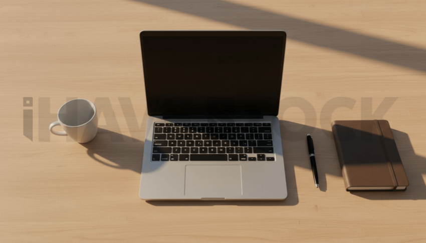 Cinematic landing page   UI concept — laptop screen 100  empty mockup screen, premium minimalist workspace — premium digital advertising asset #0097