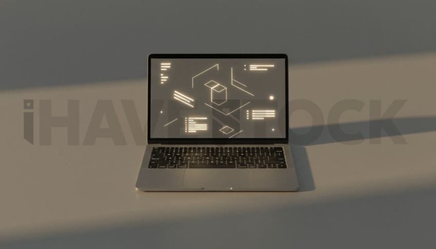 Cinematic landing page   UI concept — laptop screen UI concept screen (shape layout, no text), digital product design studio — premium digital advertising asset #0048