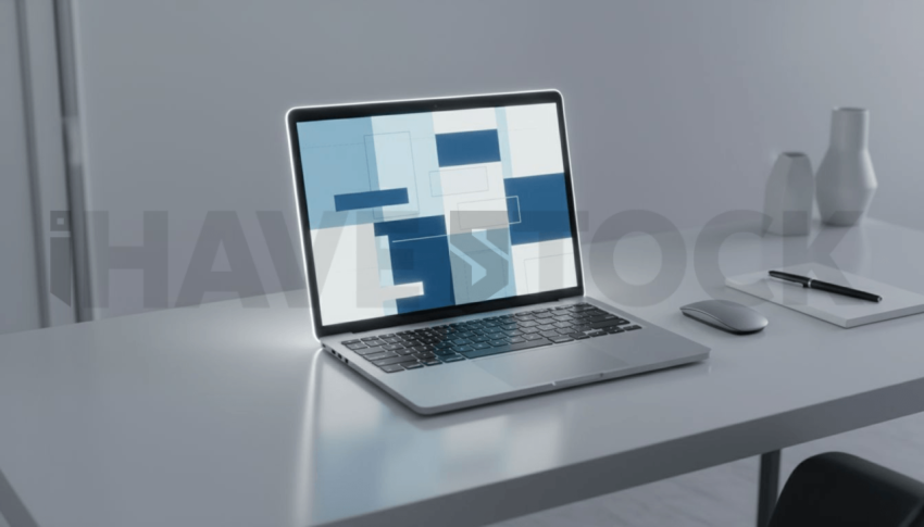 Cinematic landing page   UI concept — laptop screen UI concept screen (shape layout, no text), digital product design studio — premium digital advertising asset #0124