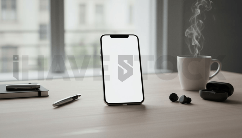 Cinematic landing page   UI concept — smartphone screen 100  empty mockup screen, premium minimalist workspace — premium digital advertising asset #0091