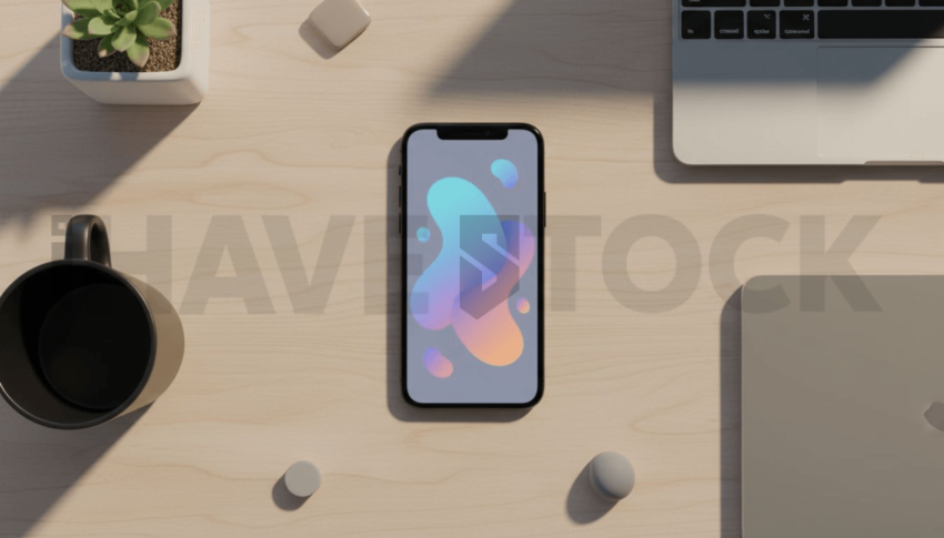 Cinematic landing page   UI concept — smartphone screen UI concept screen (shape layout, no text), creative startup workspace — premium digital advertising asset #0016