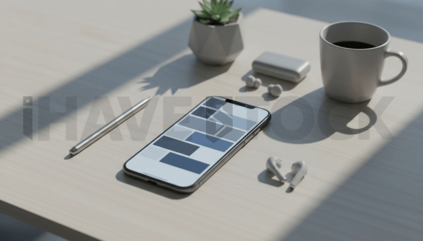 Cinematic landing page   UI concept — smartphone screen UI concept screen (shape layout, no text), premium minimalist workspace — premium digital advertising asset #0028