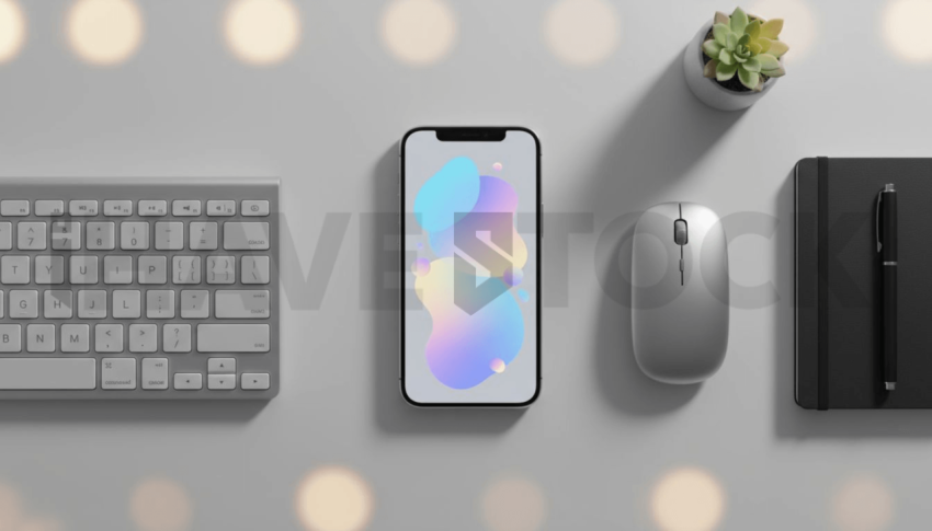 Cinematic landing page   UI concept — smartphone screen UI concept screen (shape layout, no text), premium minimalist workspace — premium digital advertising asset #0030