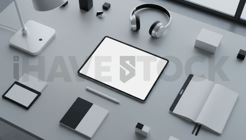 Cinematic landing page   UI concept — tablet screen 100  empty mockup screen, digital product design studio — premium digital advertising asset #0083