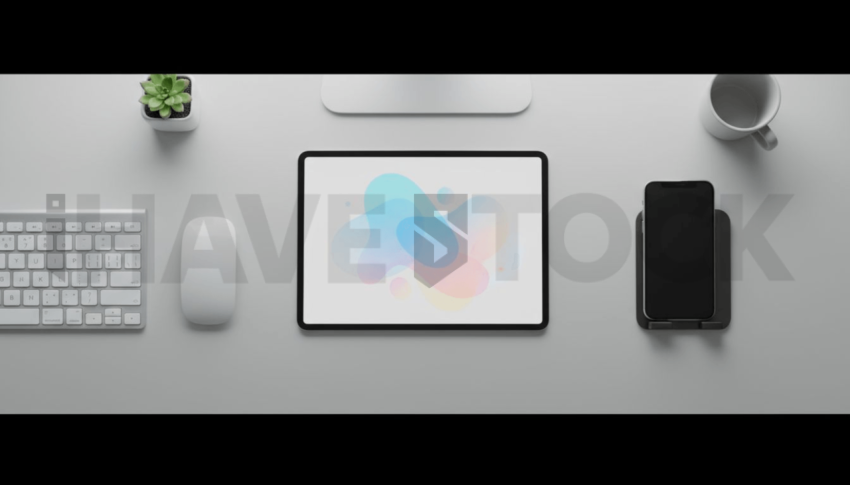 Cinematic landing page   UI concept — tablet screen UI concept screen (shape layout, no text), premium minimalist workspace — premium digital advertising asset #0066