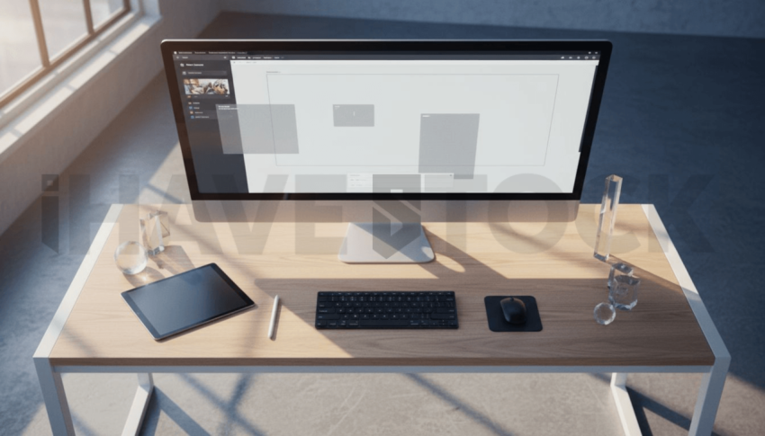 Cinematic landing page   UI concept — ultrawide display screen 100  empty mockup screen, digital product design studio — premium digital advertising asset #0099