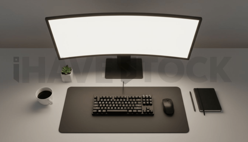 Cinematic landing page   UI concept — ultrawide display screen 100  empty mockup screen, premium minimalist workspace — premium digital advertising asset #0027