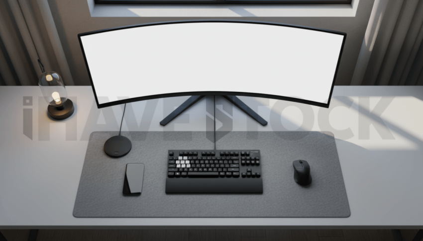 Cinematic landing page   UI concept — ultrawide display screen 100  empty mockup screen, premium minimalist workspace — premium digital advertising asset #0003