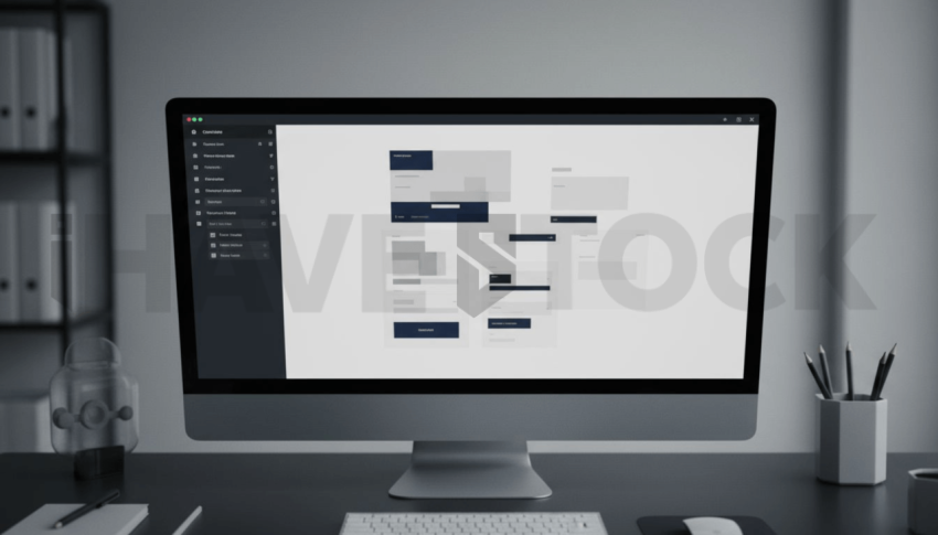 Cinematic landing page   UI concept — ultrawide display screen UI concept screen (shape layout, no text), digital product design studio — premium digital advertising asset #0044