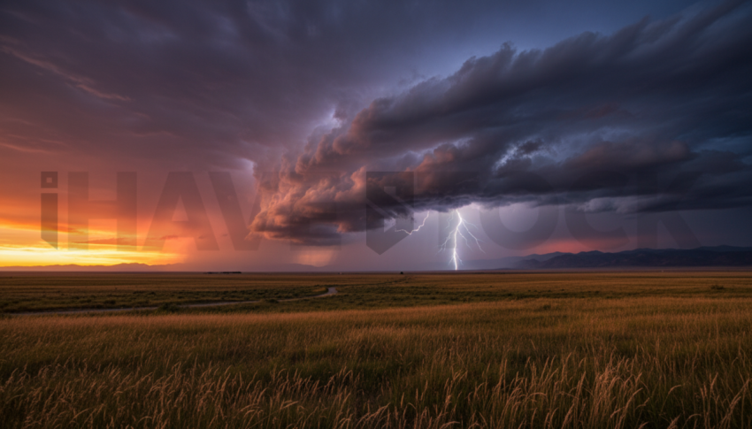 Thunderstorm Over Open Plain   Weather & Atmosphere N&L ATM 0086