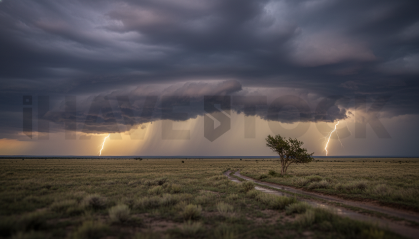 Thunderstorm Over Open Plain   Weather & Atmosphere N&L ATM 0095