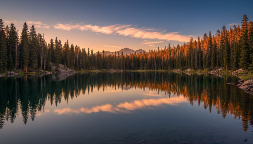 Mirror Lake Surrounded By Pines   Lakes & Rivers N&L RVS 0079
