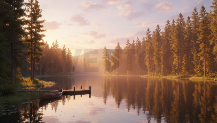 Mirror Lake Surrounded By Pines   Lakes & Rivers N&L RVS 0069