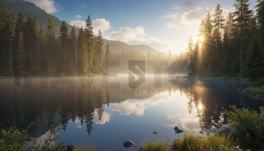 Mirror Lake Surrounded By Pines   Lakes & Rivers N&L RVS 0083