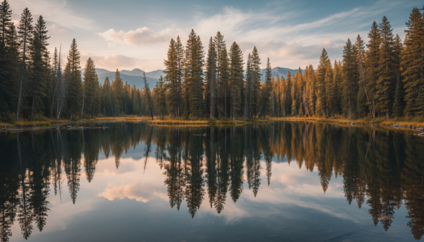 Mirror Lake Surrounded By Pines   Lakes & Rivers N&L RVS 0098