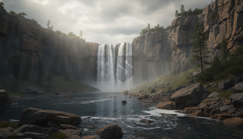 Waterfall In Rocky Canyon   Lakes & Rivers N&L RVS 0073