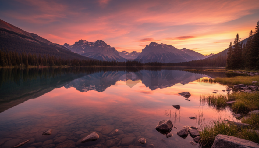 Mountain Lake Reflection   Mountains & Valleys N&L VAL 0031