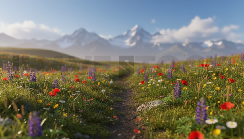 Alpine Meadow Under Blue Sky   Mountains & Valleys N&L VAL 0012