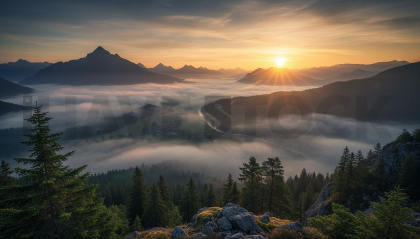 Misty Valley At Sunrise   Mountains & Valleys N&L VAL 0005