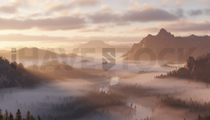 Misty Valley At Sunrise   Mountains & Valleys N&L VAL 0014
