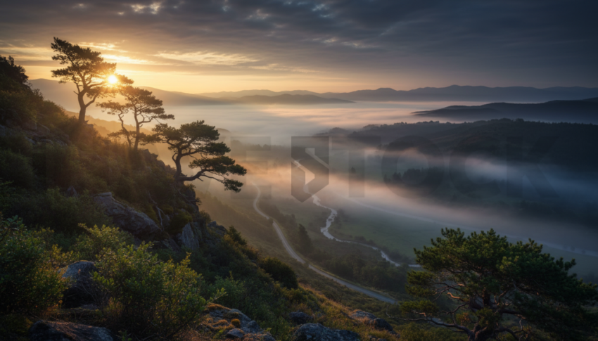 Misty Valley At Sunrise   Mountains & Valleys N&L VAL 0017