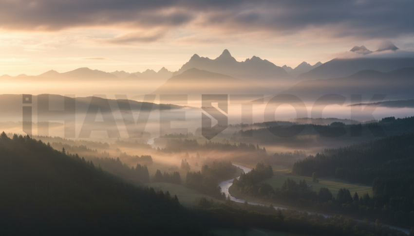 Misty Valley At Sunrise   Mountains & Valleys N&L VAL 0019