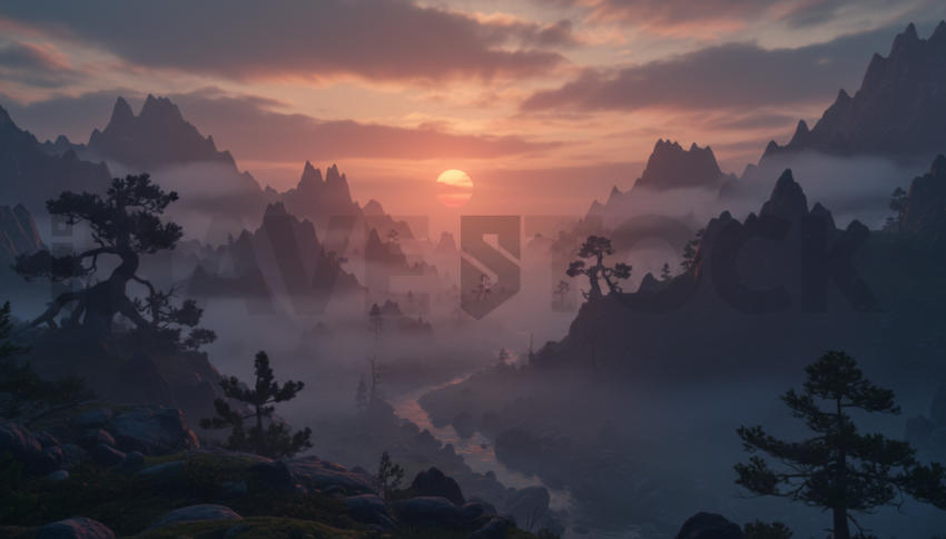 Misty Valley At Sunrise   Mountains & Valleys N&L VAL 0035