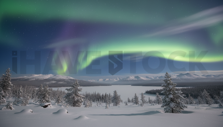Aurora Borealis Over Snow   Winter & Snow N&L SNW 0100