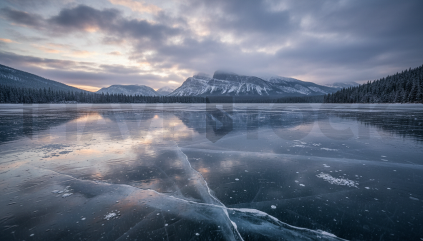 Frozen Lake Reflection   Winter & Snow N&L SNW 0021